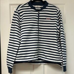 Vineyard Vines Women’s Striped Navy and White Zip-Up Jacket Pockets Size XL